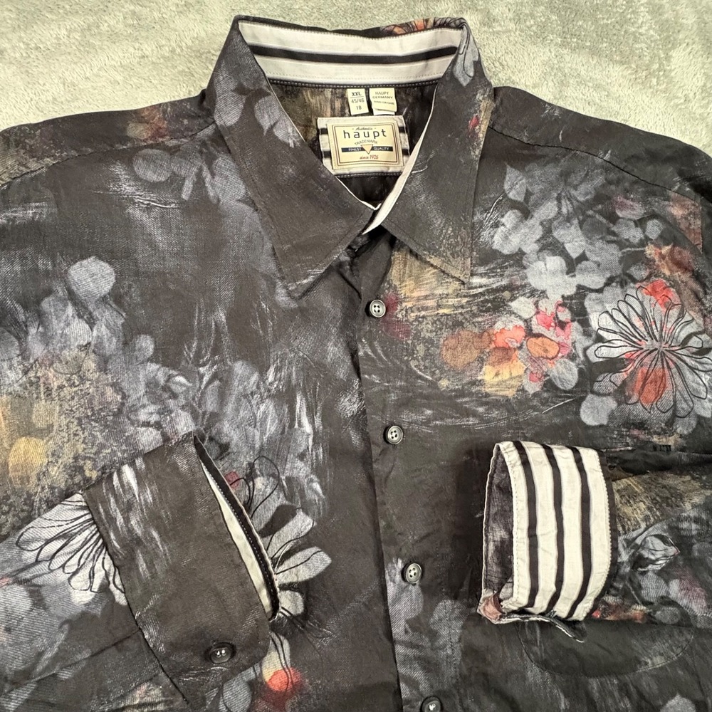 Haupt Germany Men's 2XL Black Floral Abstract LS Button Up Shirt SEE DESCRIPTION
